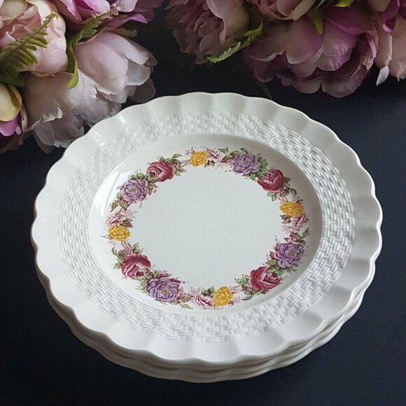 Copeland Spode ROSE BRIAR, Vintage Side Plates, Set of 4, Chelsea Wicker Shape - Picture 2 of 10